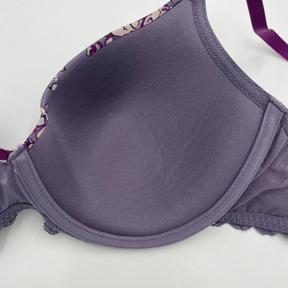 Adore Me Bra 34DD Floral Padded Underwire Feminine Pattern Print Purple White - Picture 7 of 10